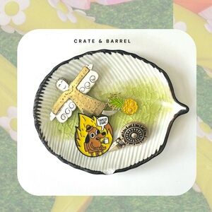 Crate & Barrel glass leaf ceramic jewelry plate
